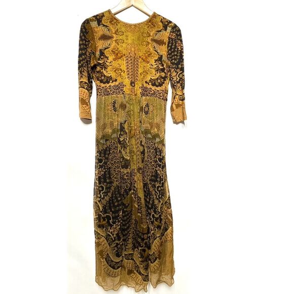 Label Ritu Kumar Gold Full Sleeves Long Fairy Dress M - Picture 9 of 12